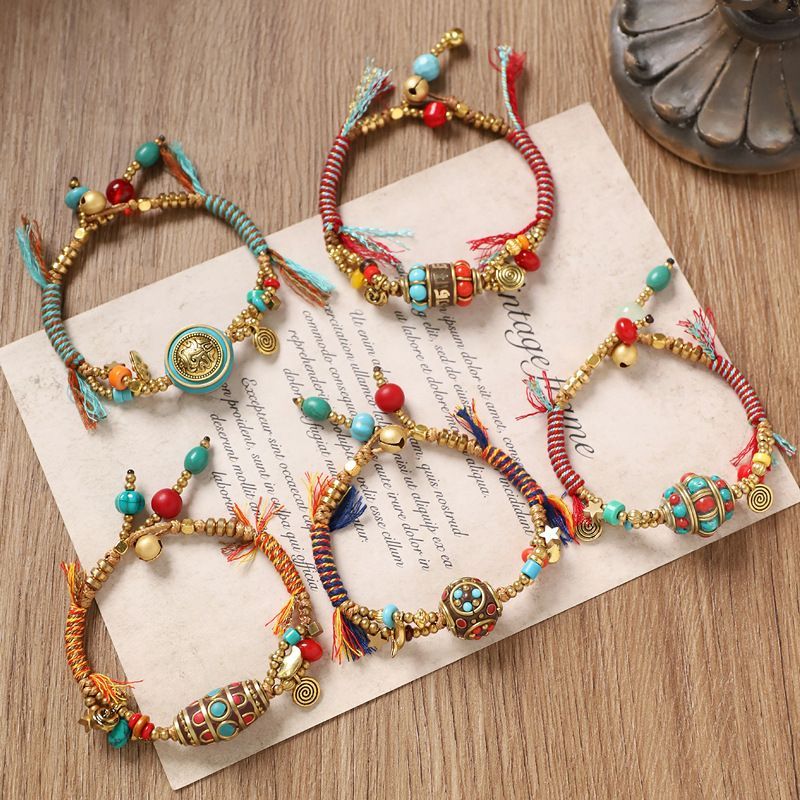 Women Accessories Nepal - Tybetańska Retro Pleciona Bransoletka Nepal Miedziane